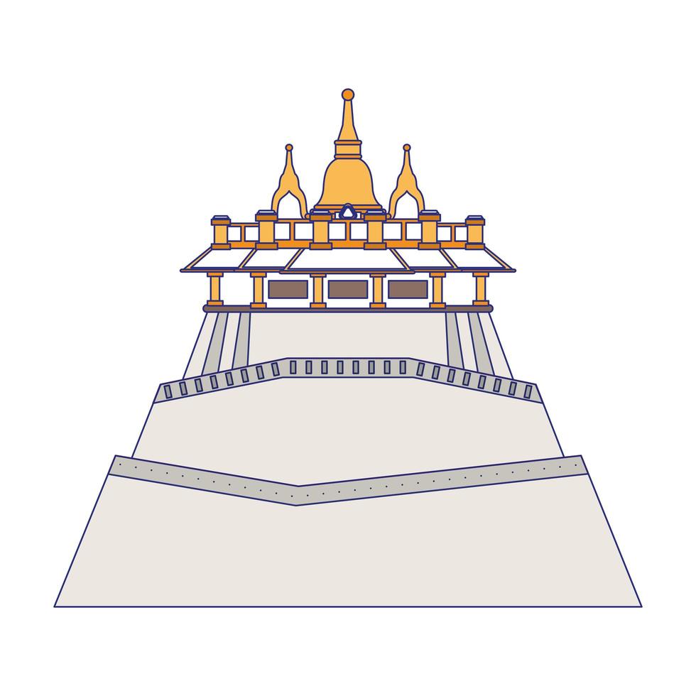 Indian temple antique building with stairs blue lines vector