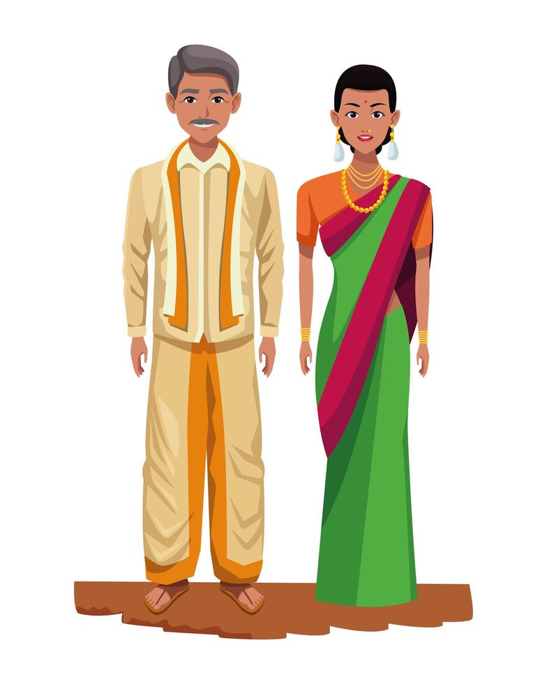 indian couple avatar cartoon character vector