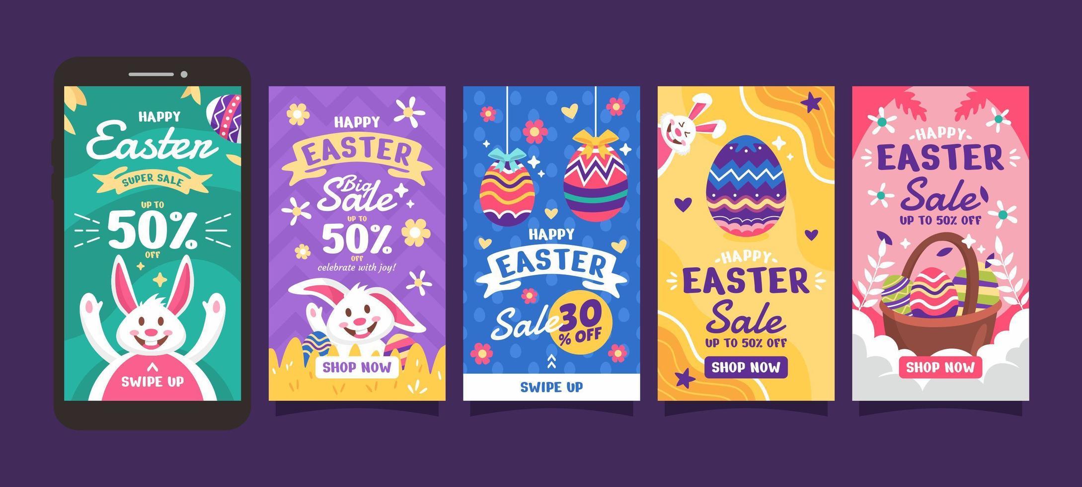 colección de historias de instagram del día de pascua vector