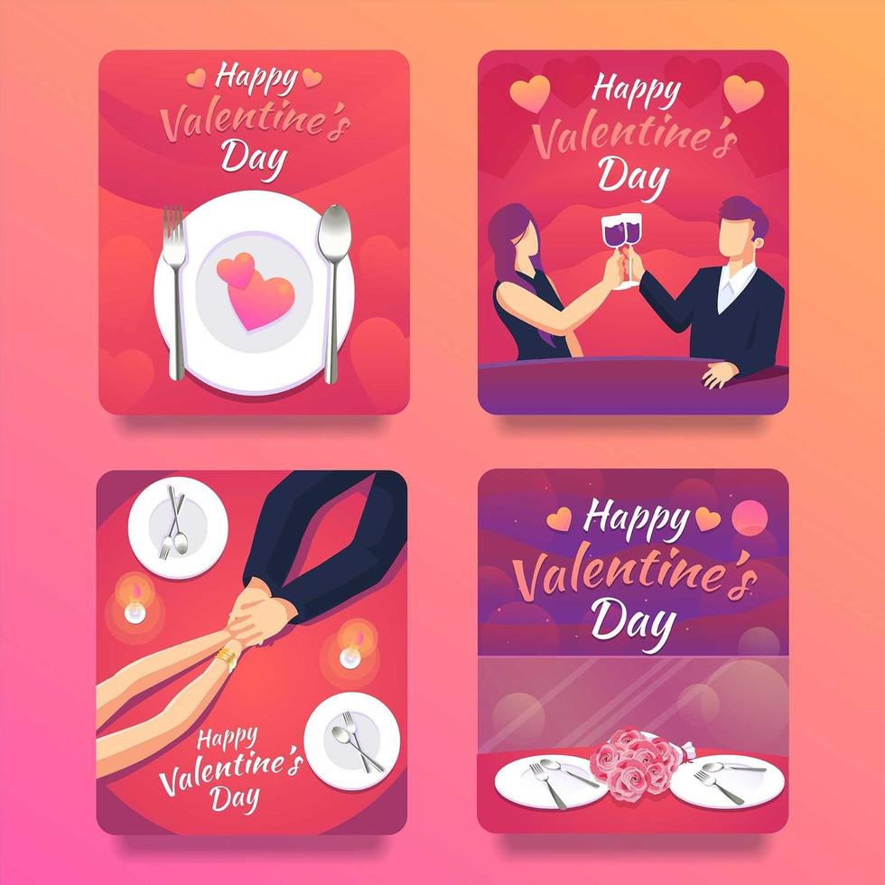 tarjeta romántica cena de san valentín para pareja vector