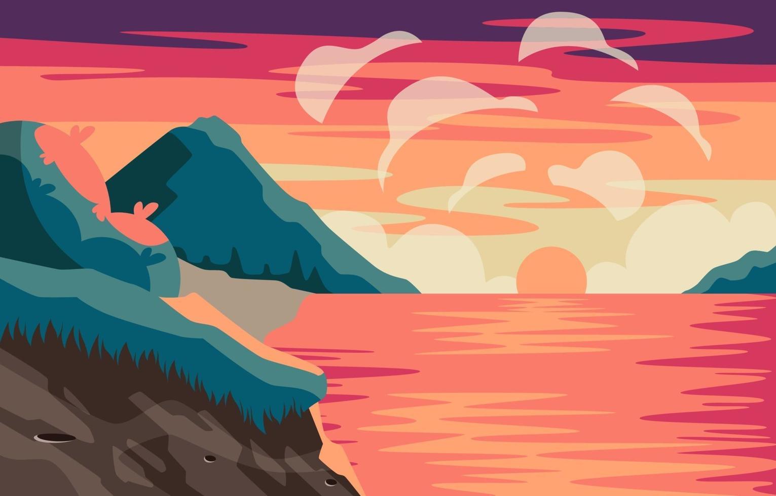 Beautiful Sunset and Mountain View vector