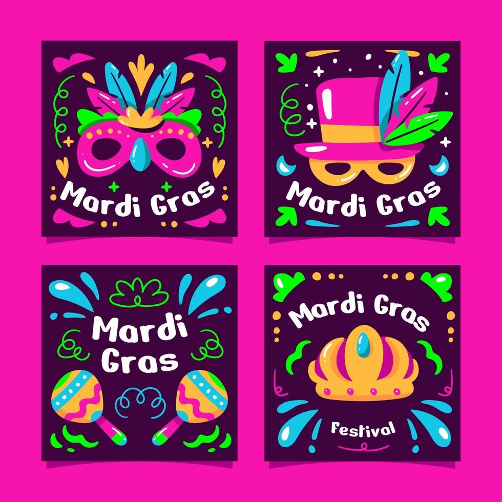 tarjeta de mardi gras con color morado vector