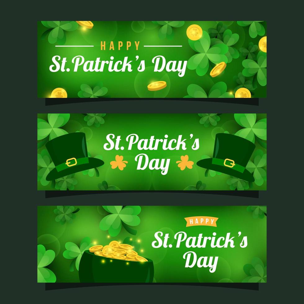 Realistic St. Patrick's Day Shamrock Clover Banner Collection vector