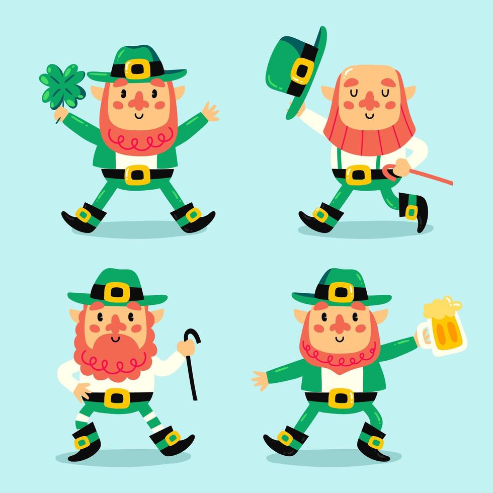 Happy Leprechaun Character Set vector