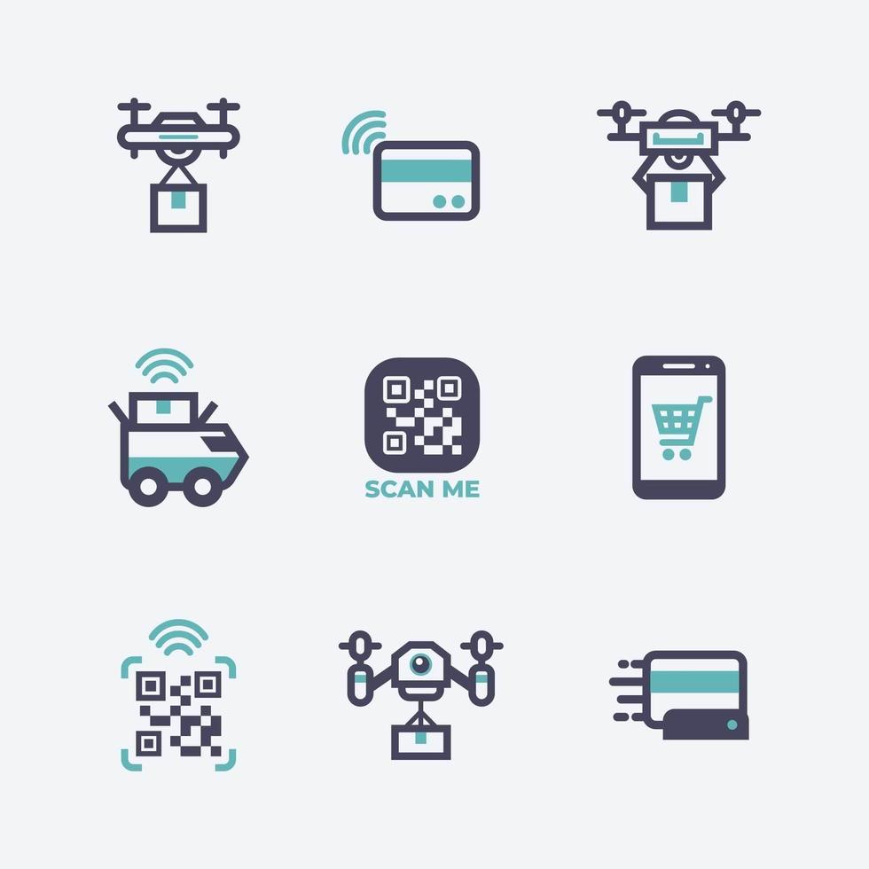 Set of Contactless Online Shopping Flat Icon vector