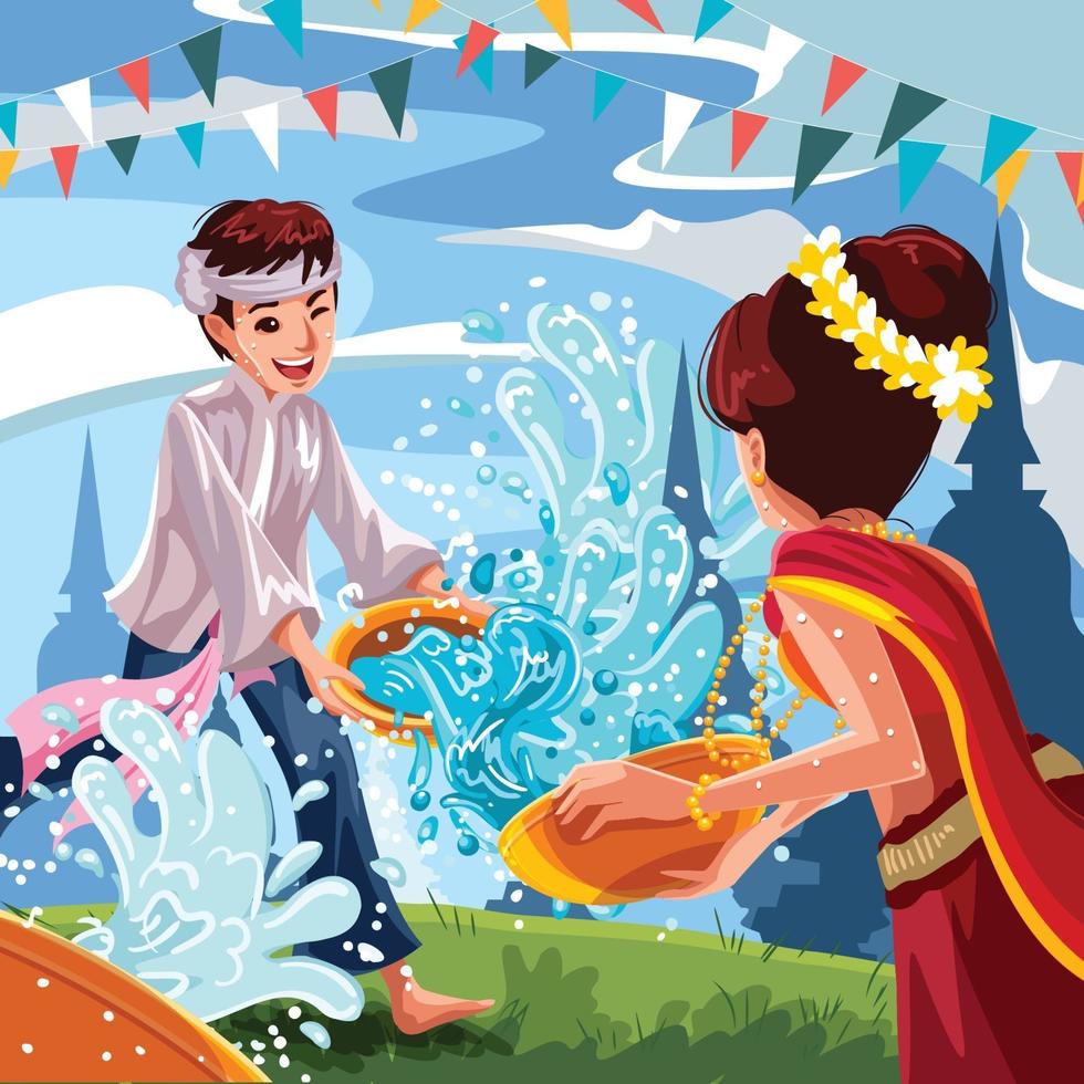 Songkran Water Splashing Festival Concept vector