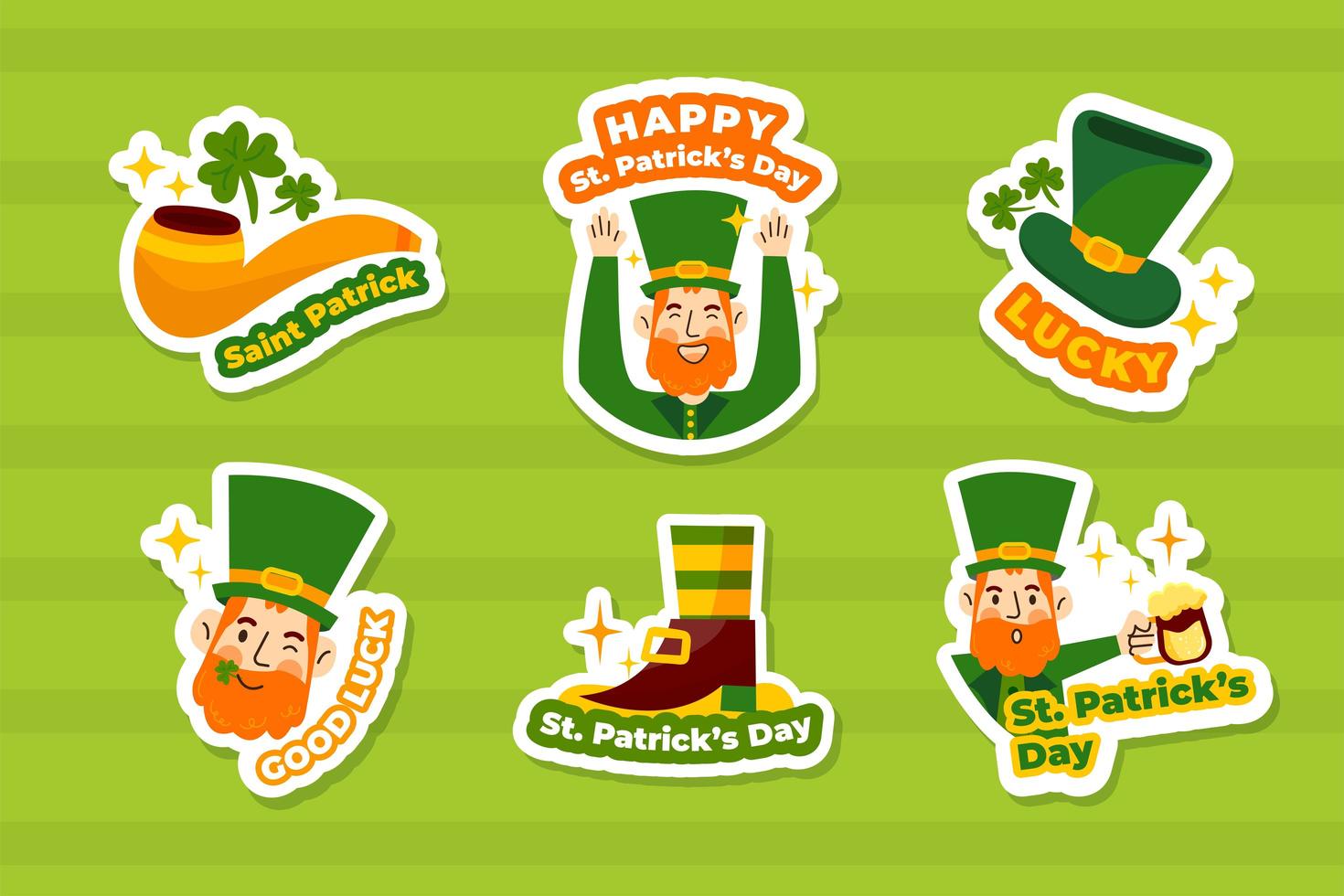 St. Patrick's Day Leprechaun Sticker Set vector