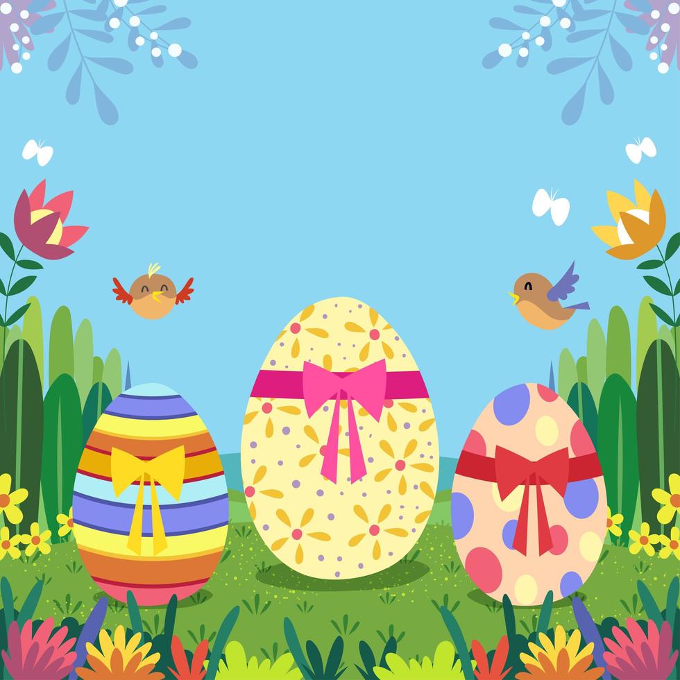 Easter Eggs in The Garden vector