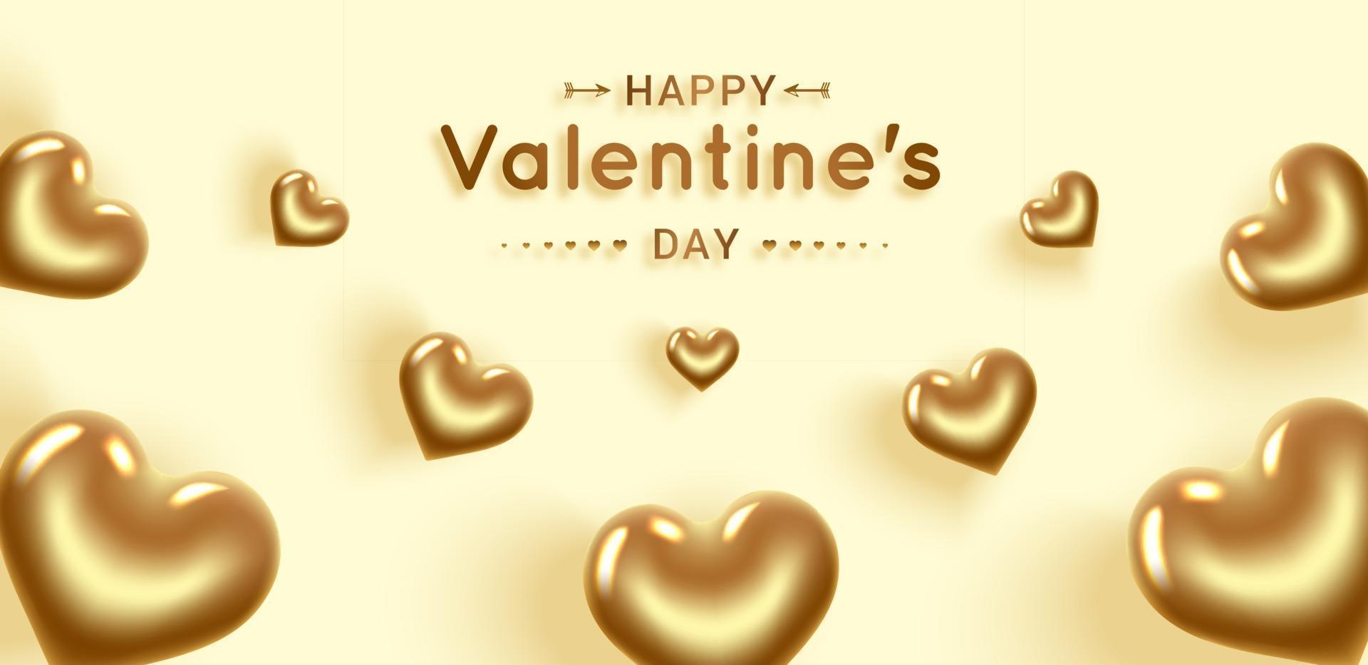 Happy Valentine s Day. Gold hearts. Banner with place for text. vector