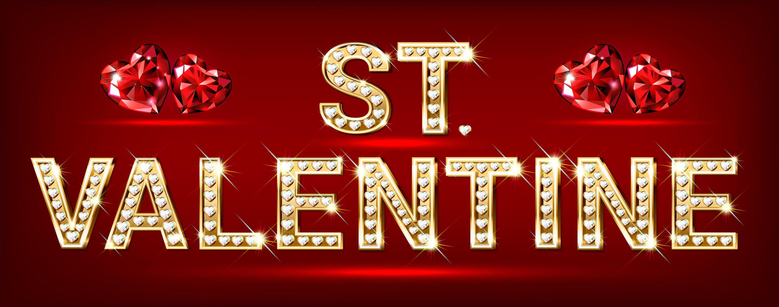 Word of St. Valentine. Heart-shaped gold letters with sparkling heart diamonds vector