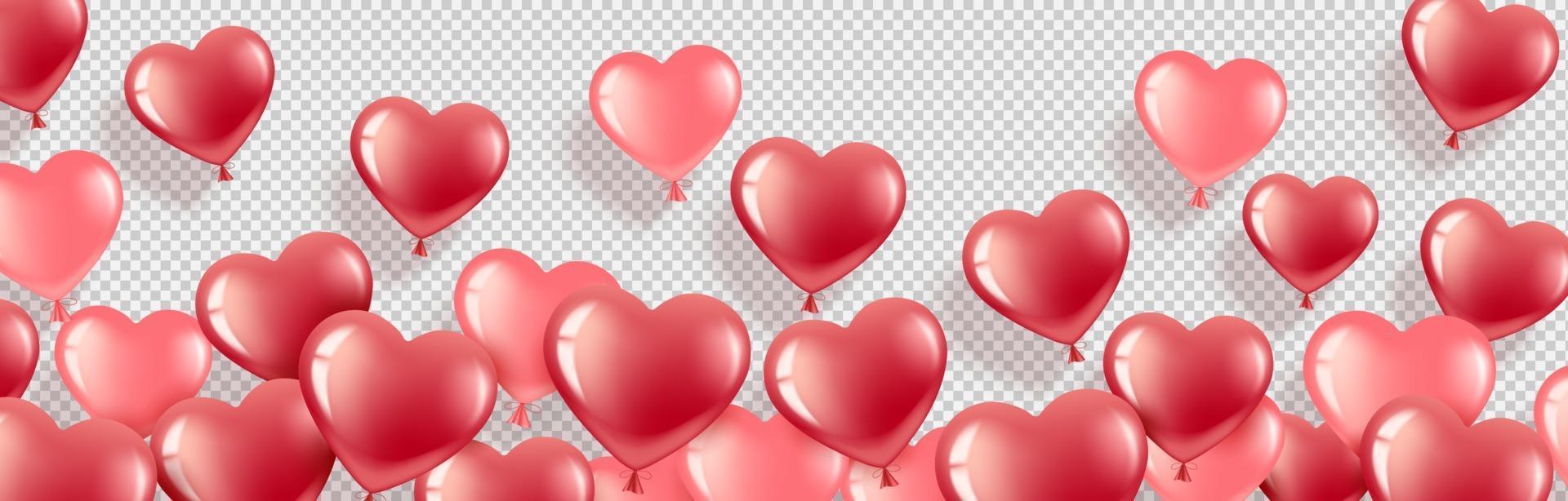 banner de corazón de globos rosa y rojo vector