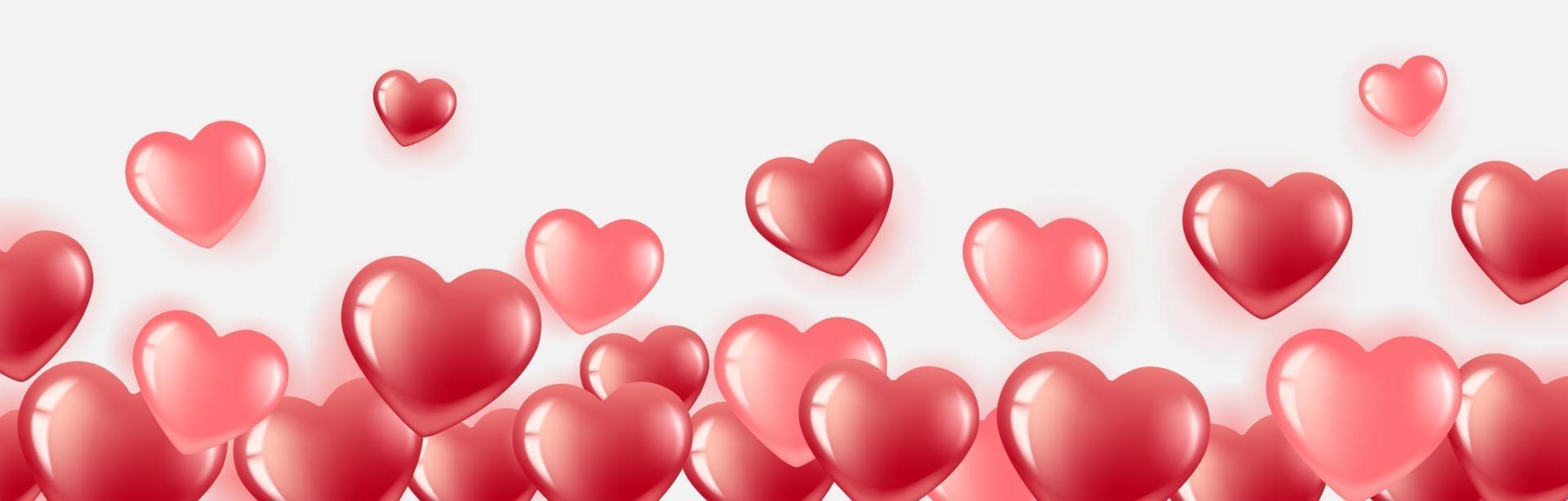 banner de corazón con globos rosados y rojos vector
