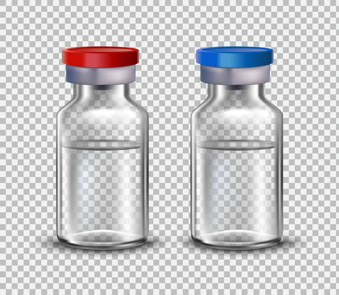 Vaccine ampoules, mock up for design of medical brochures. Vaccine for Covid-19. 3D realistic style. vector