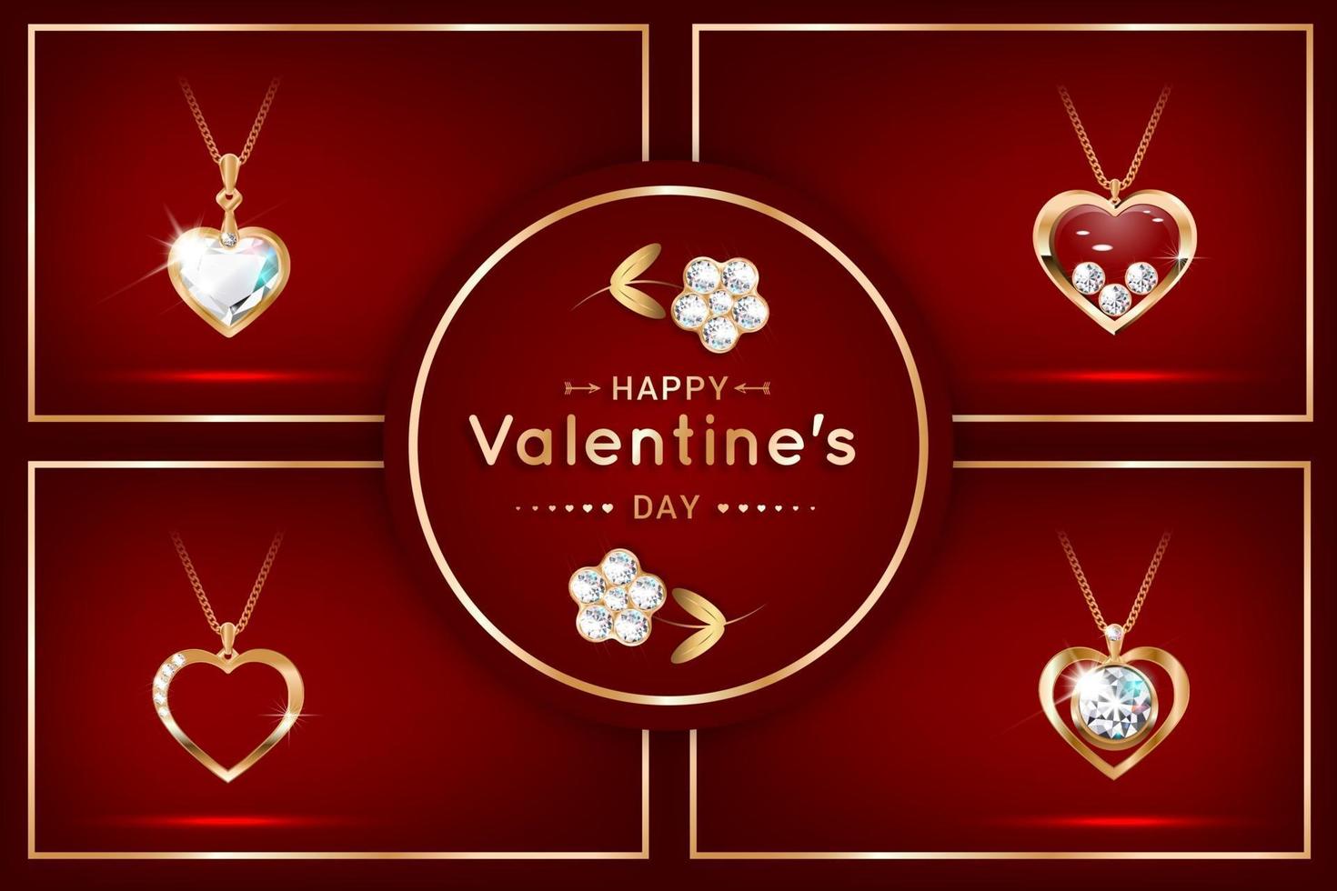 Set of banners with pendants in the form of a heart with diamonds vector