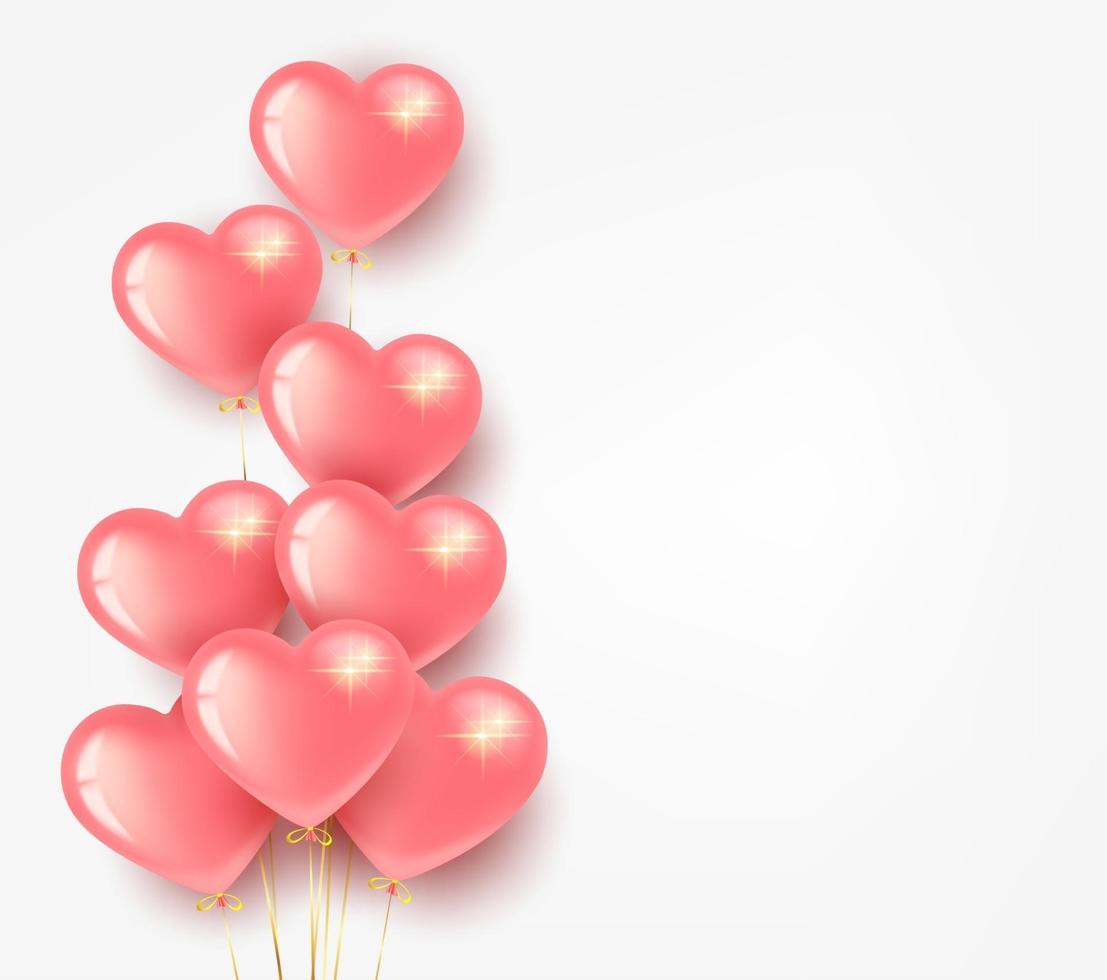 Greeting card banner for Valentine s Day. Bundle of pink heart-shaped balloons. On a light background. vector