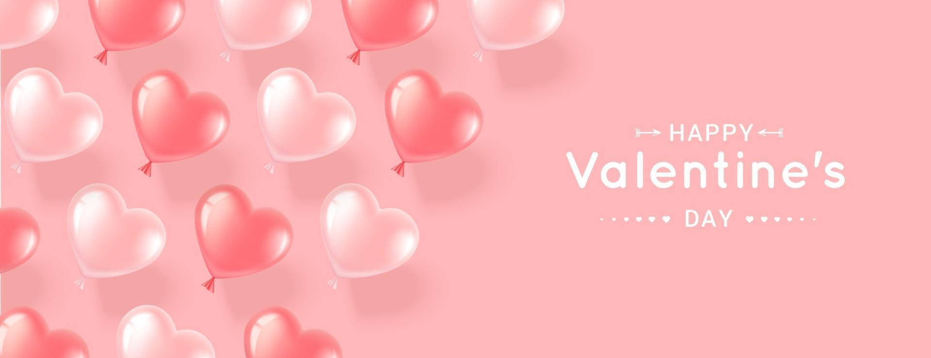 pancarta rosa para el día de san valentín con globos en forma de corazón vector