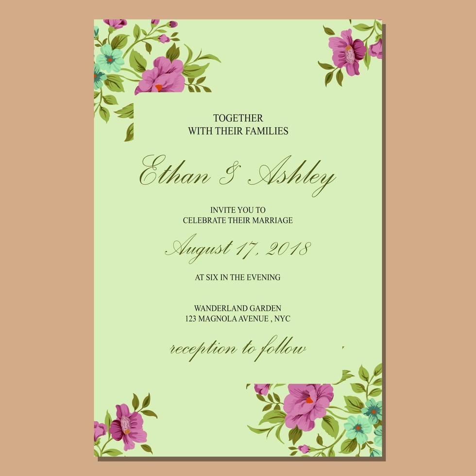 linda invitación de boda con marco floral vector