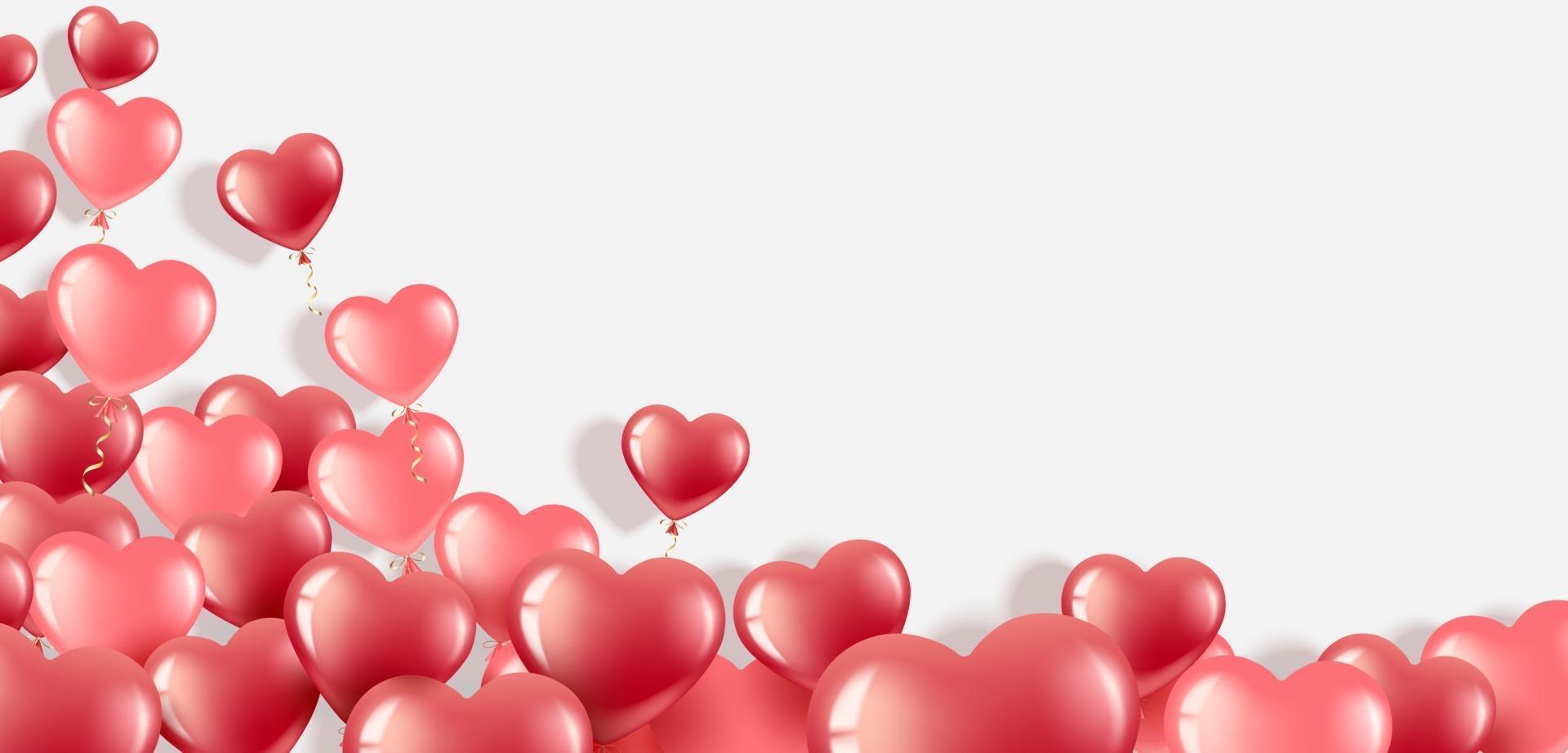 banner de globos de corazón rojo para el día de san valentín vector