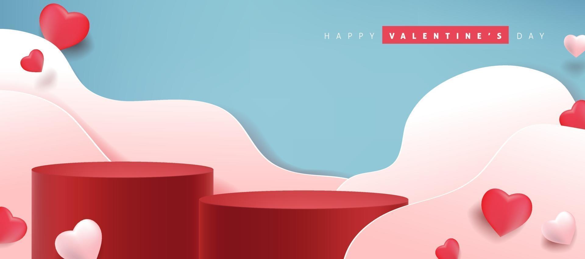 Valentine's day background with product display and heart shaped balloons. vector