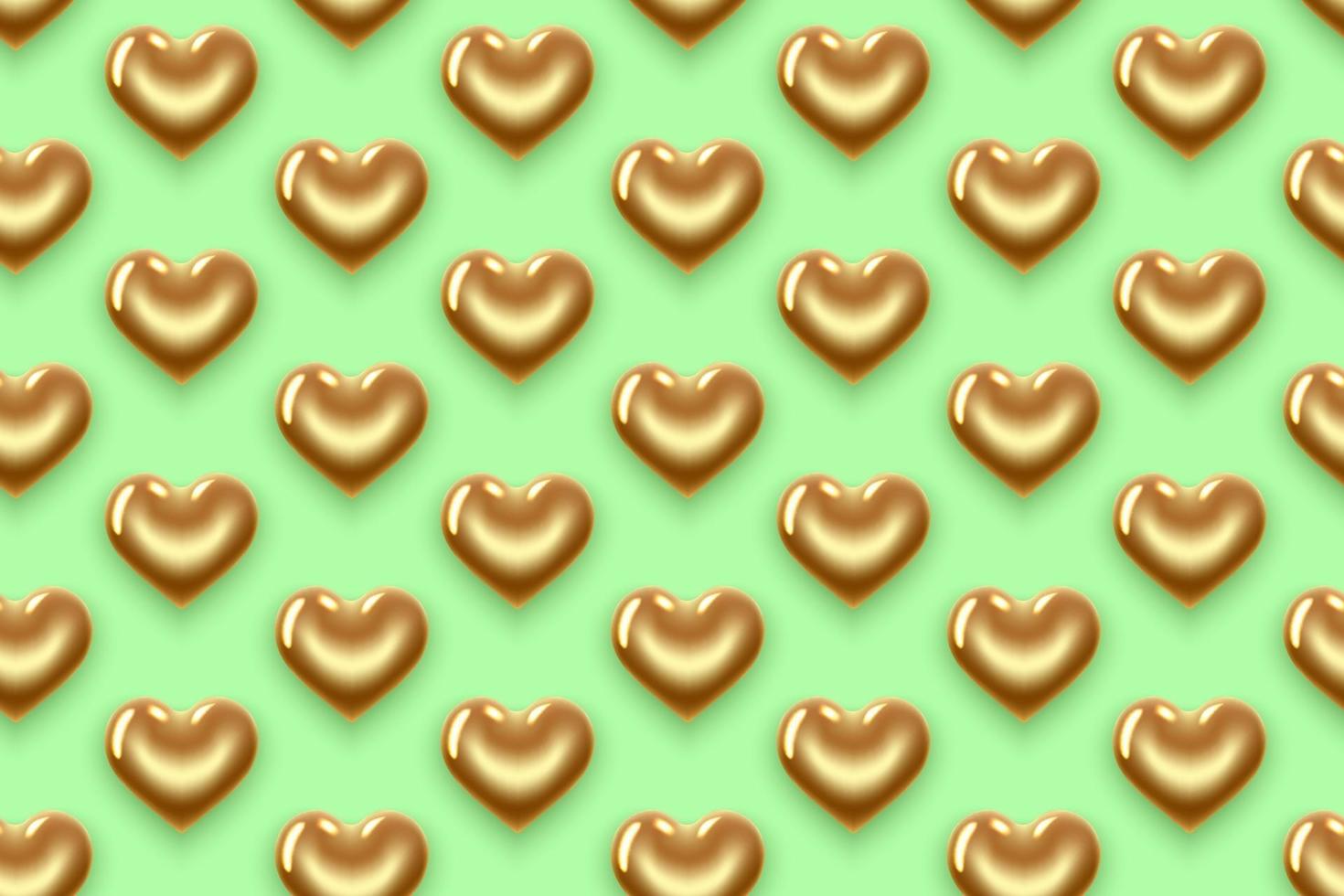 patrón de corazones de oro en verde vector