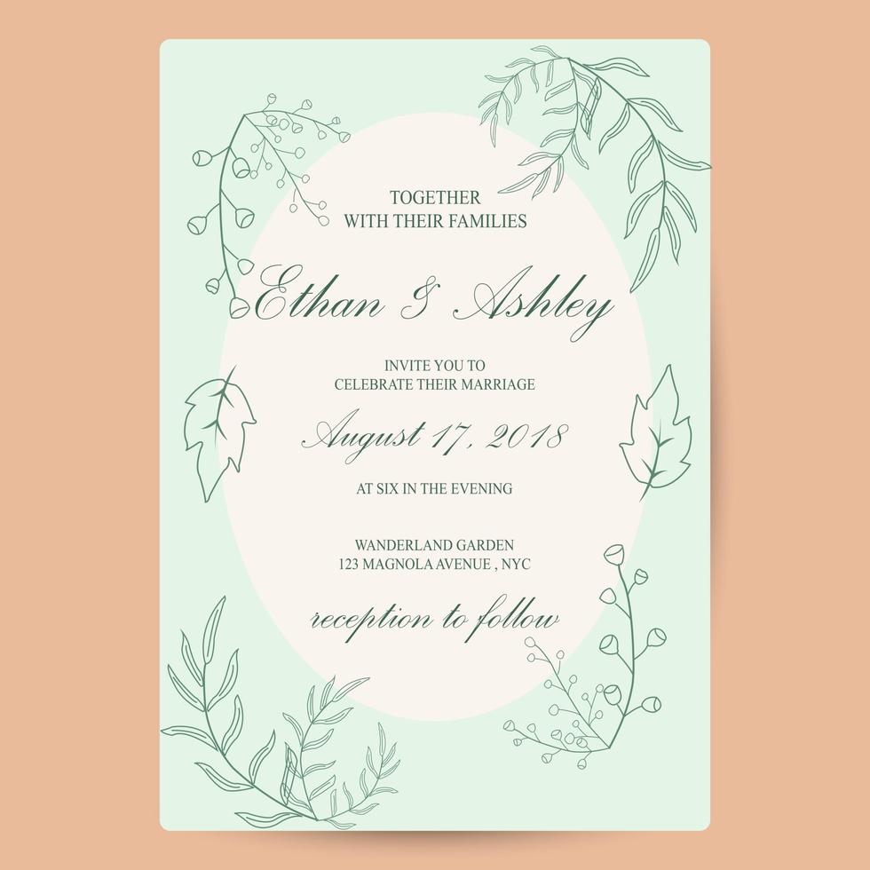 cute wedding invitation with floral pattern frame vector