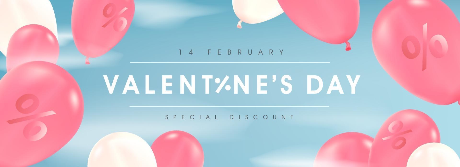 Valentine's day sale poster or banner with balloons. vector