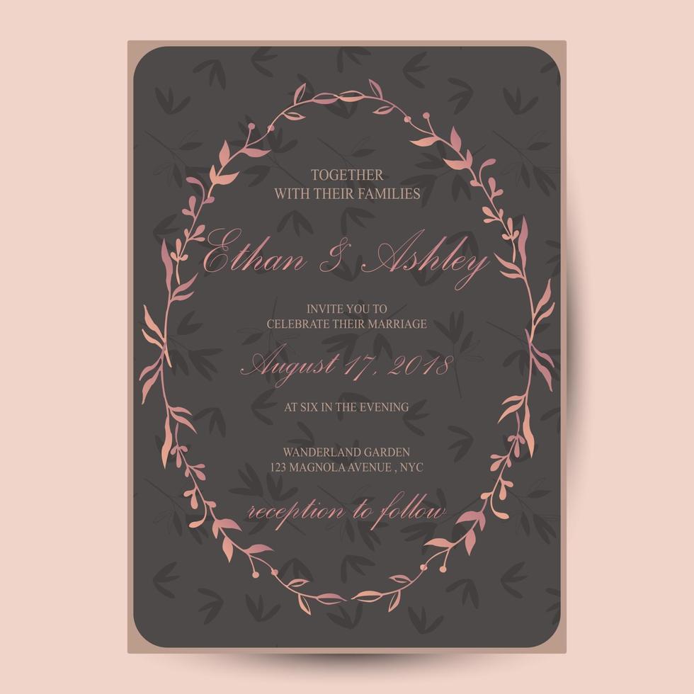 linda invitación de boda con marco floral vector