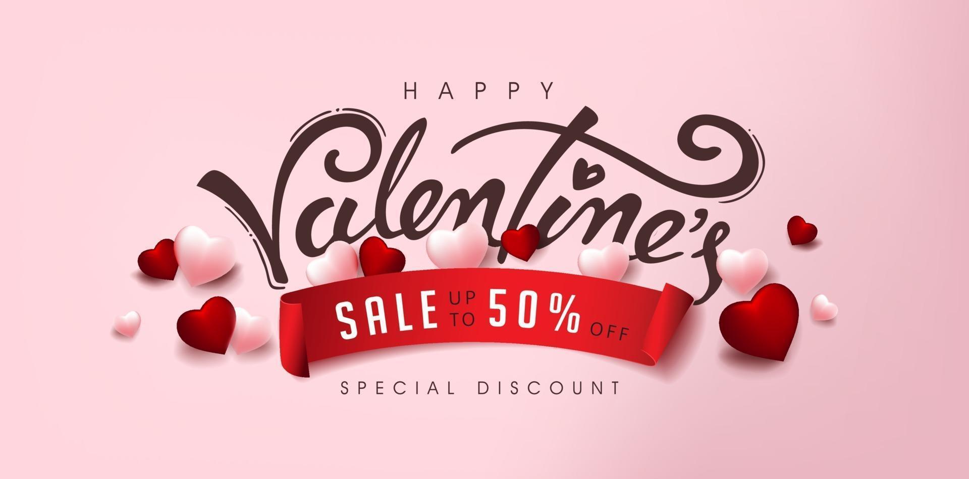 Valentine's day sale poster or banner with heart and calligraphy. vector