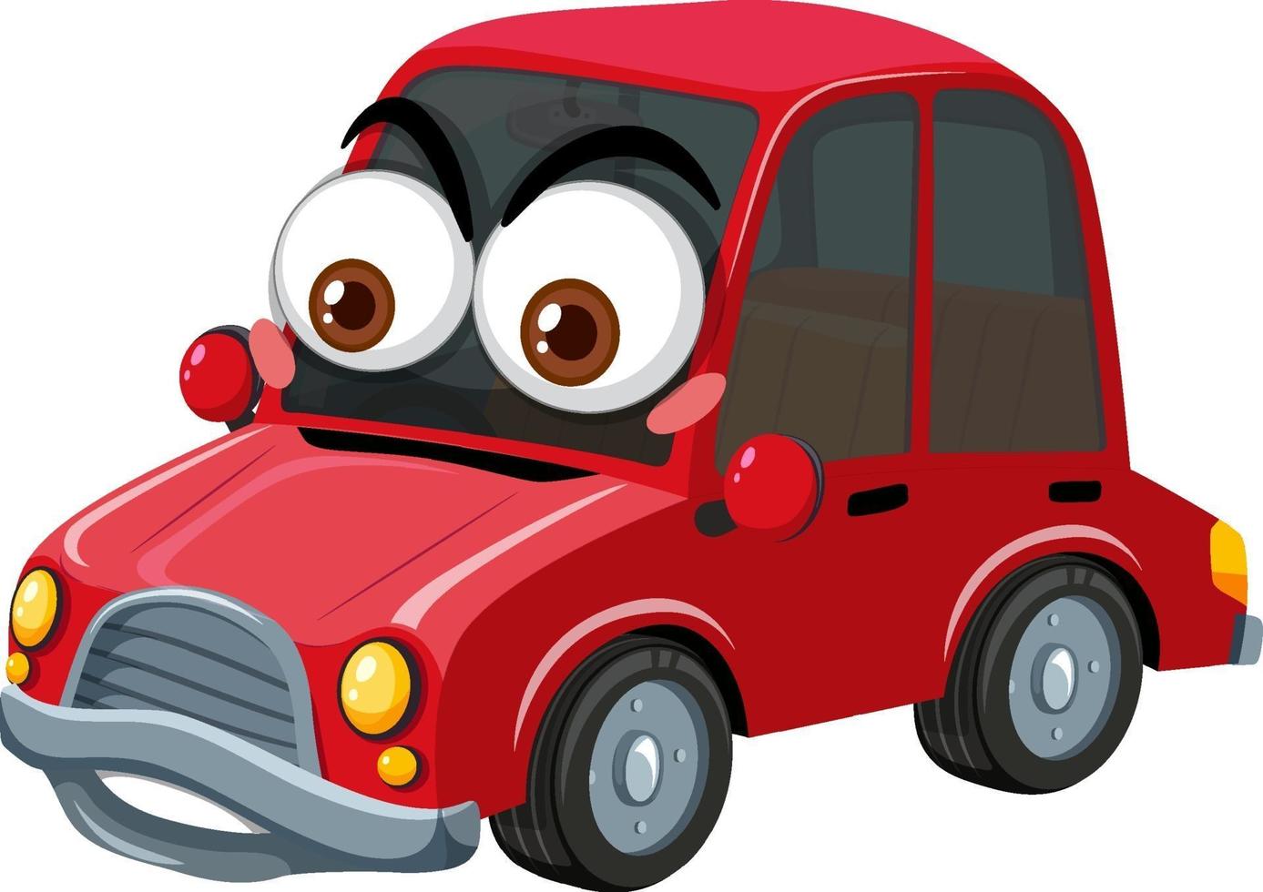 Red vintage car cartoon character with face expression on white background vector