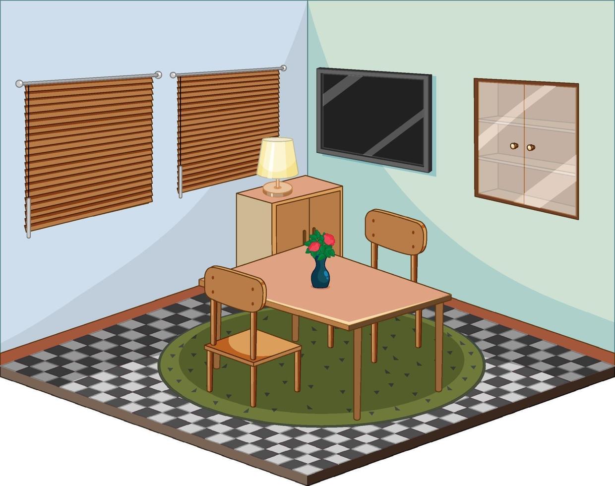 Living room with furnitures isometric vector