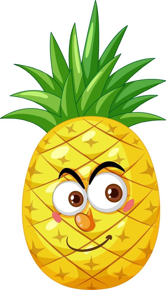 Personaje de dibujos animados de piña con expresión de cara feliz sobre fondo blanco. vector