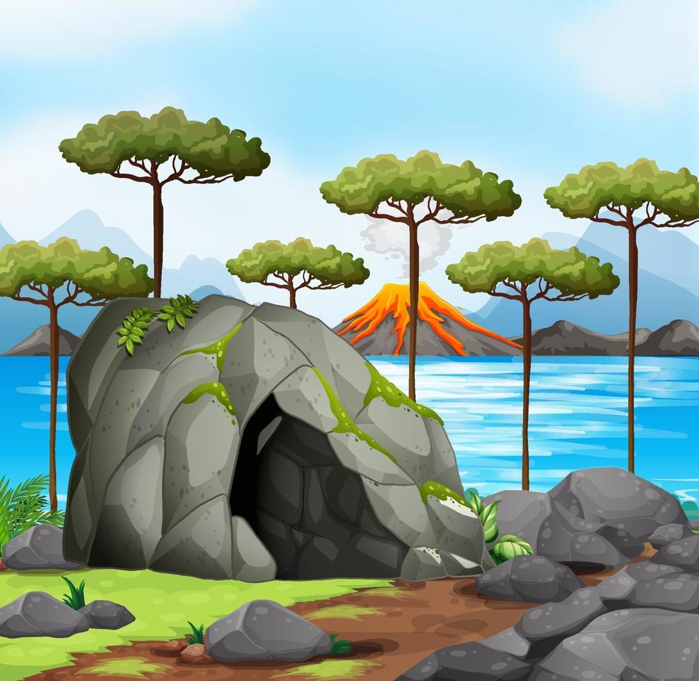 Volcanic eruption outdoor scene background vector