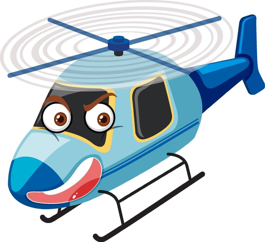 Personaje de dibujos animados de helicóptero con cara enojada sobre fondo blanco. vector