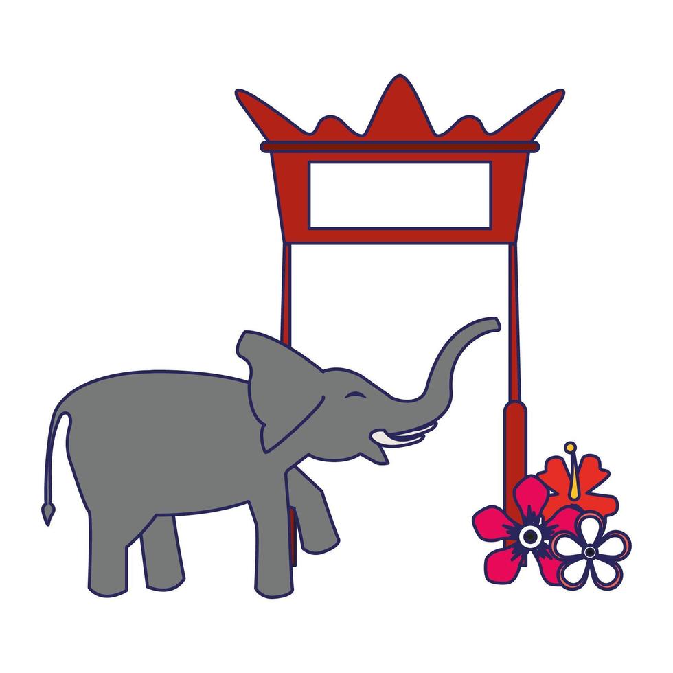 puerta roja, elefante y flor líneas azules vector