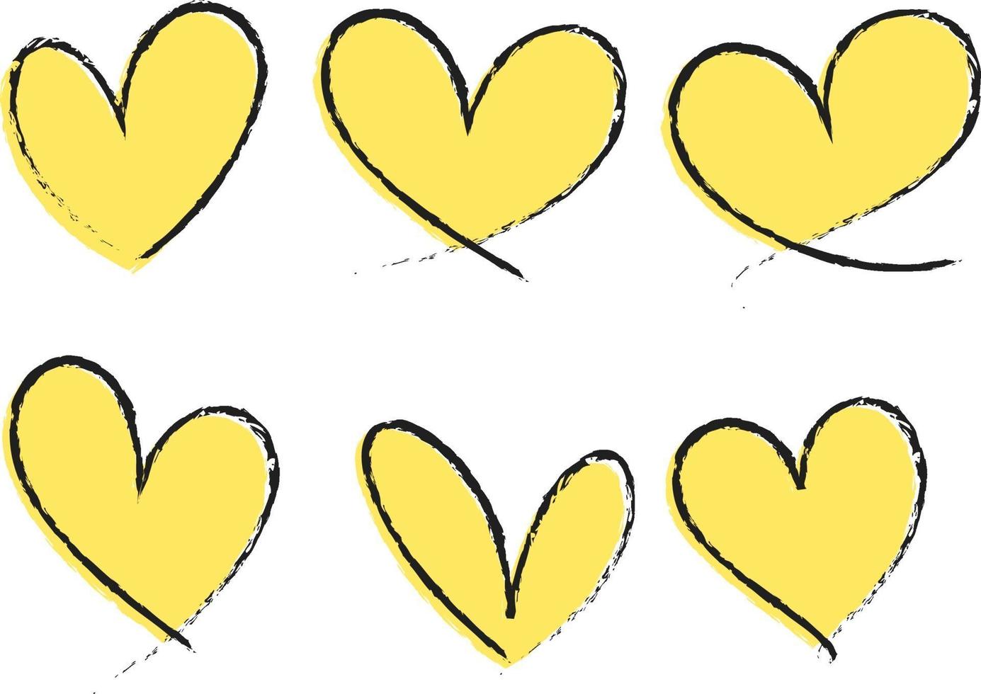 Set of different types of yellow heart hand drawn isolated vector