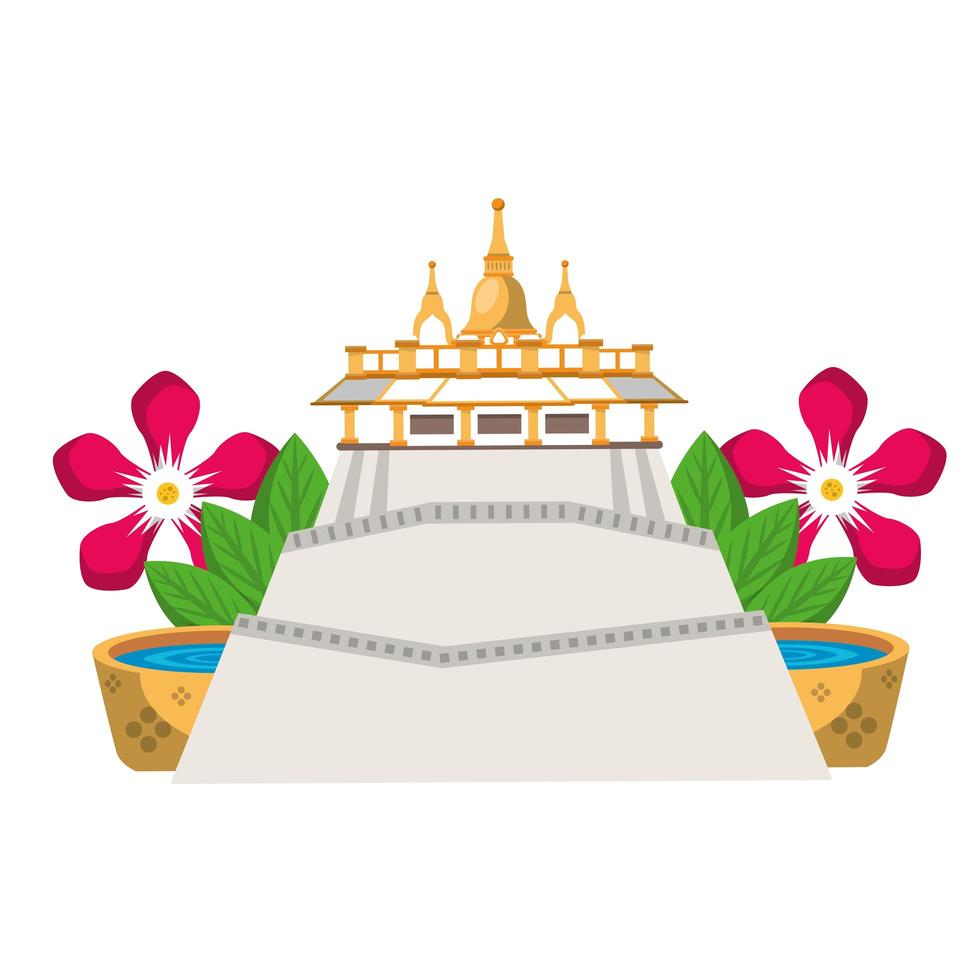 Indian temple antique building with stairs vector