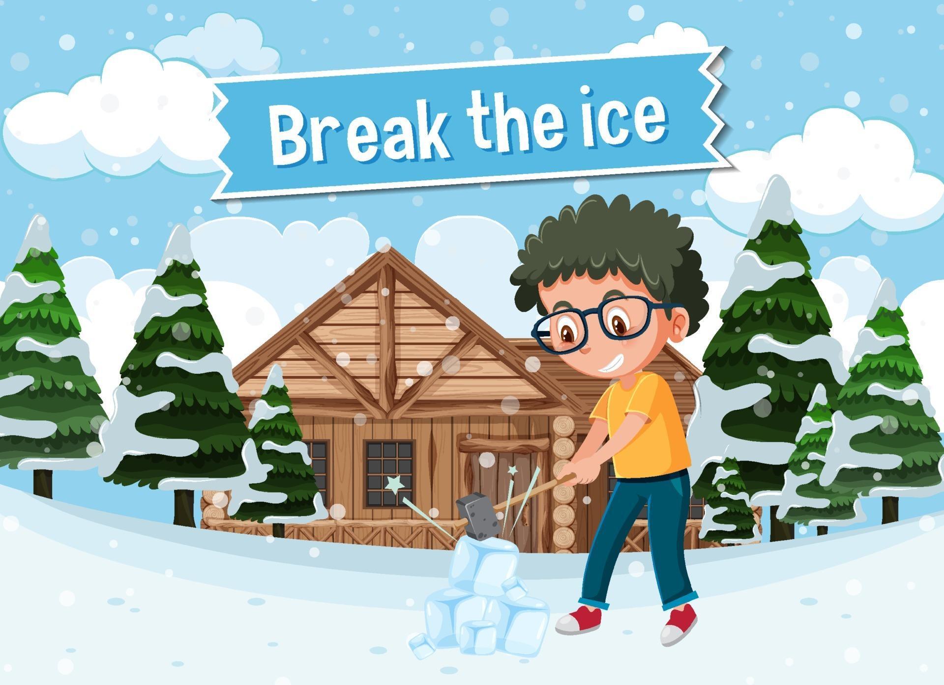 English idiom with picture description for break the ice 1972191 Vector