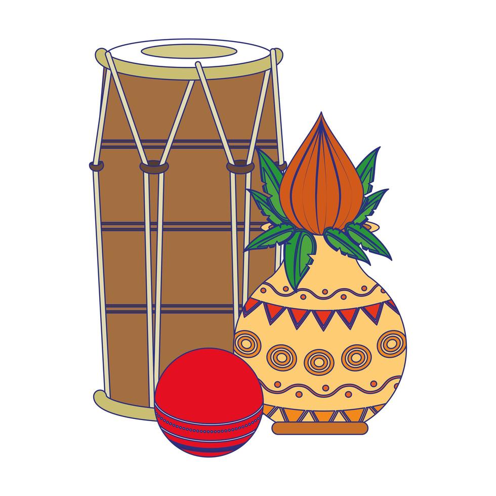 Indian tabla drums with lotus flower blue lines vector