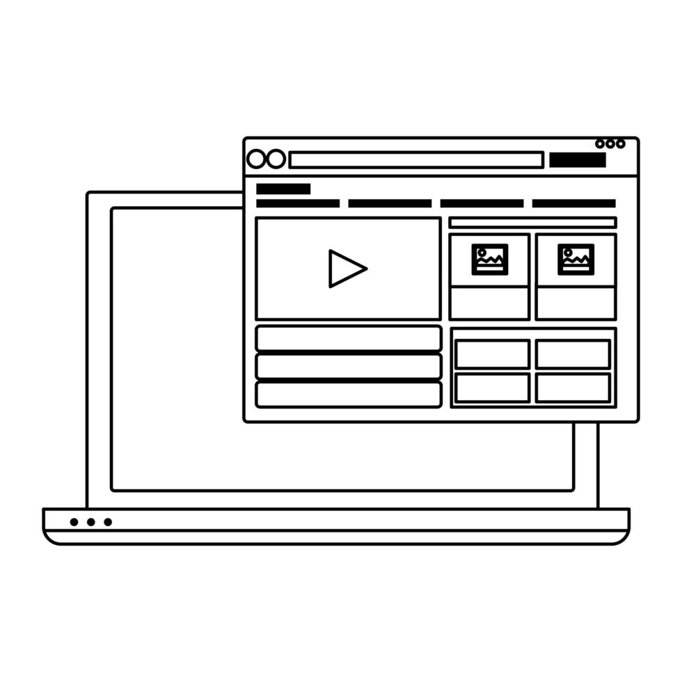 computer screen techonology icon cartoon in black and white vector