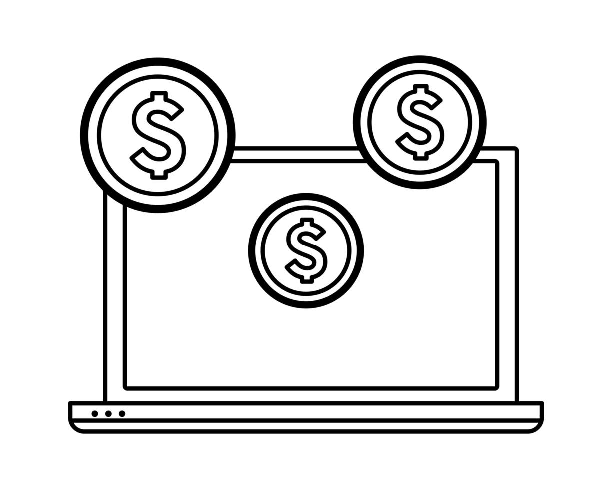 computer screen techonology icon cartoon in black and white vector