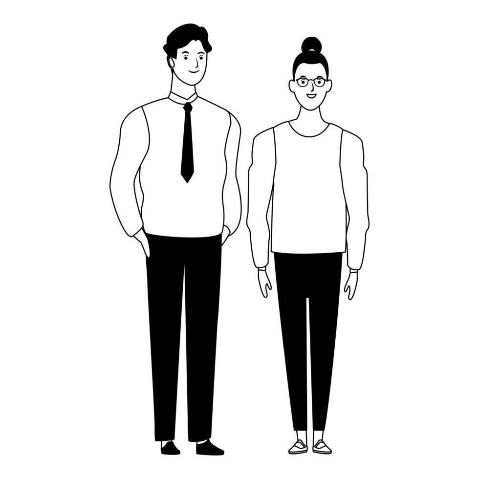 couple avatar cartoon character in black and white vector