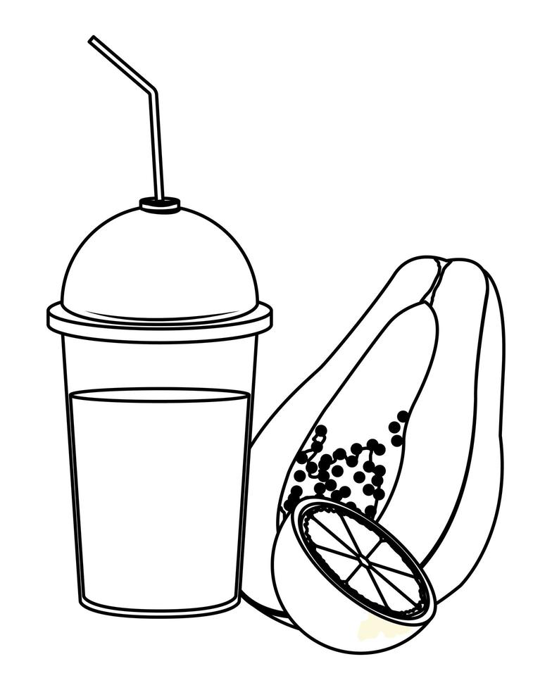 tropical fruit and smoothie drink in black and white vector