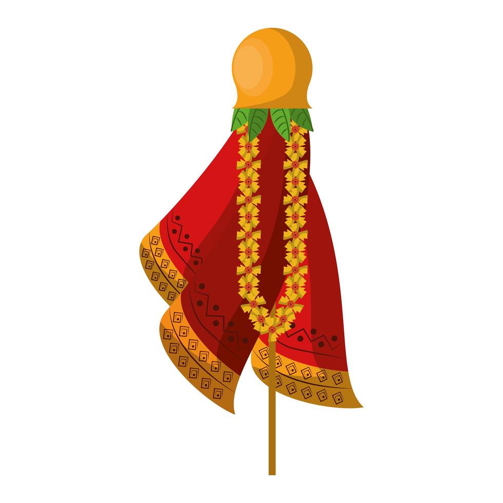 Ugadi pot with leaves and flower on pole vector