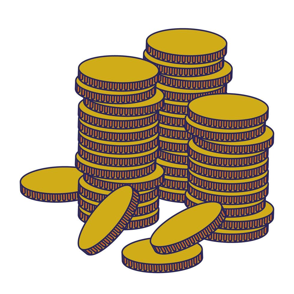 stacked golden coins icon cartoon blue lines vector