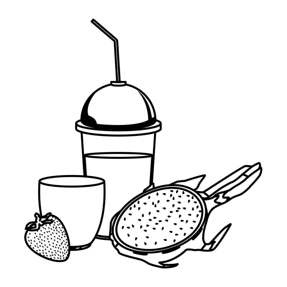 tropical fruit and smoothie drink in black and white vector