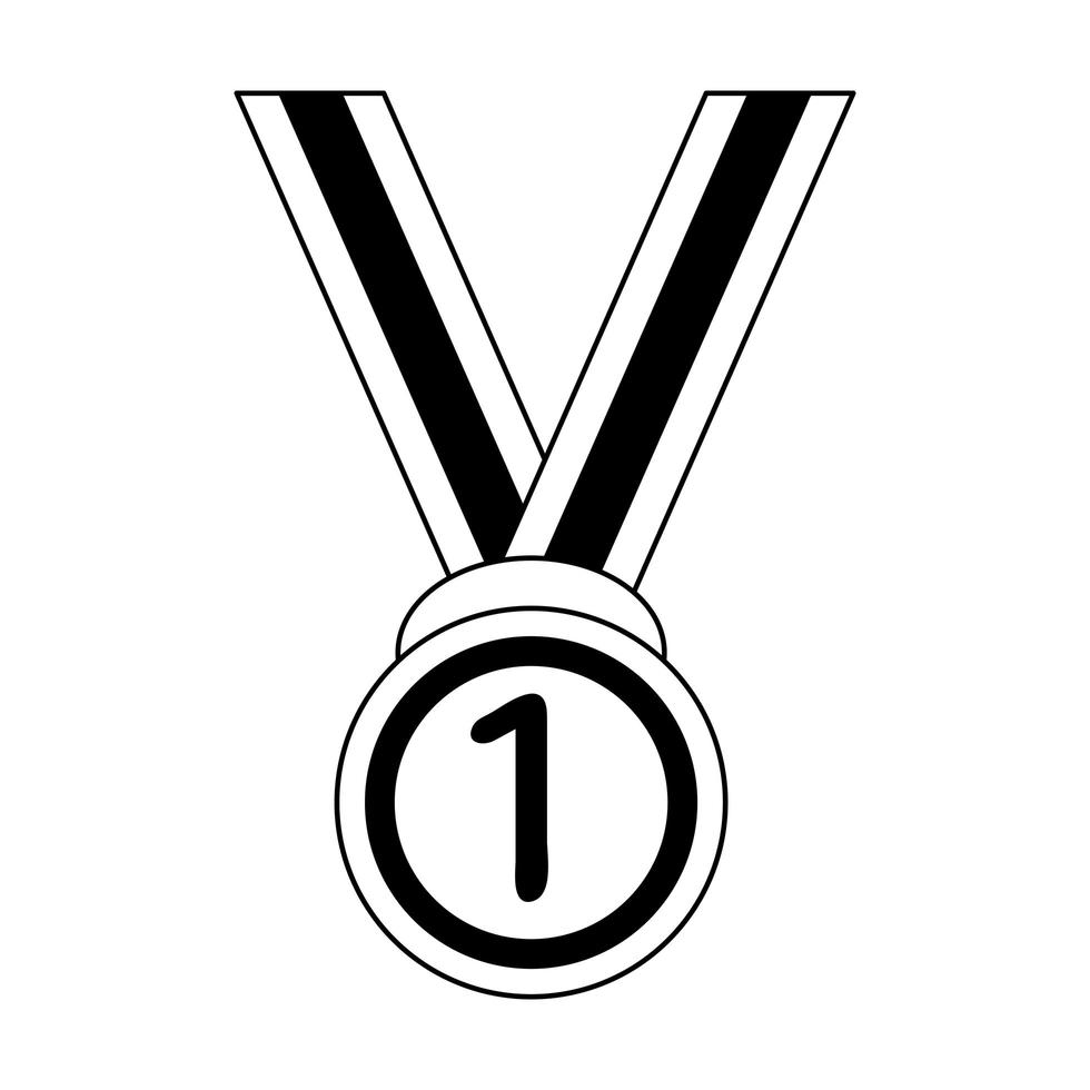 First place medal award symbol isolated in black and white vector