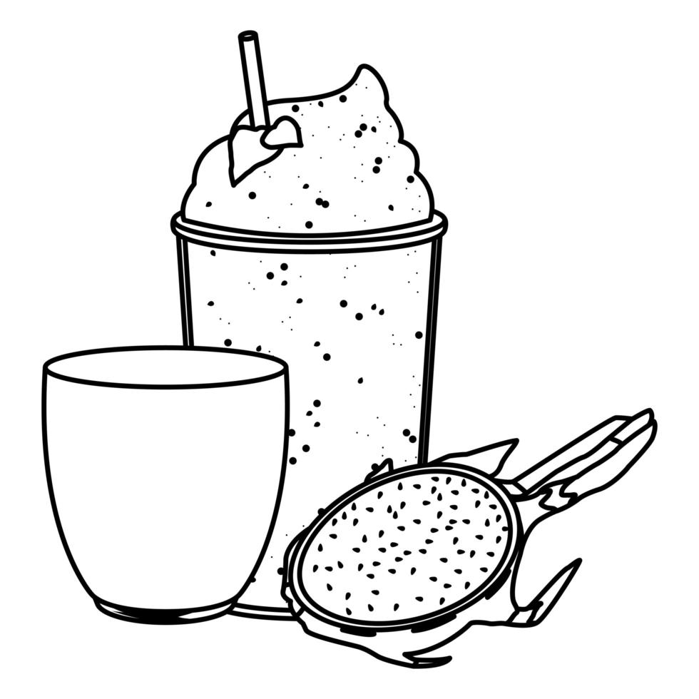 Bebida de frutas tropicales y batidos en blanco y negro. vector