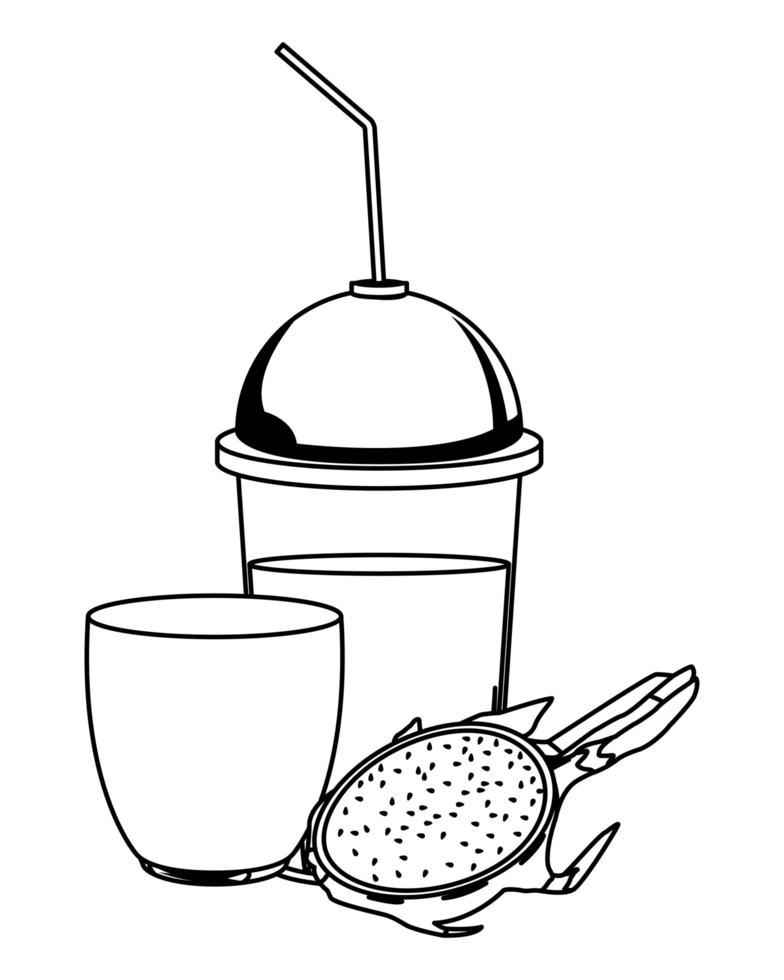 tropical fruit and smoothie drink in black and white vector