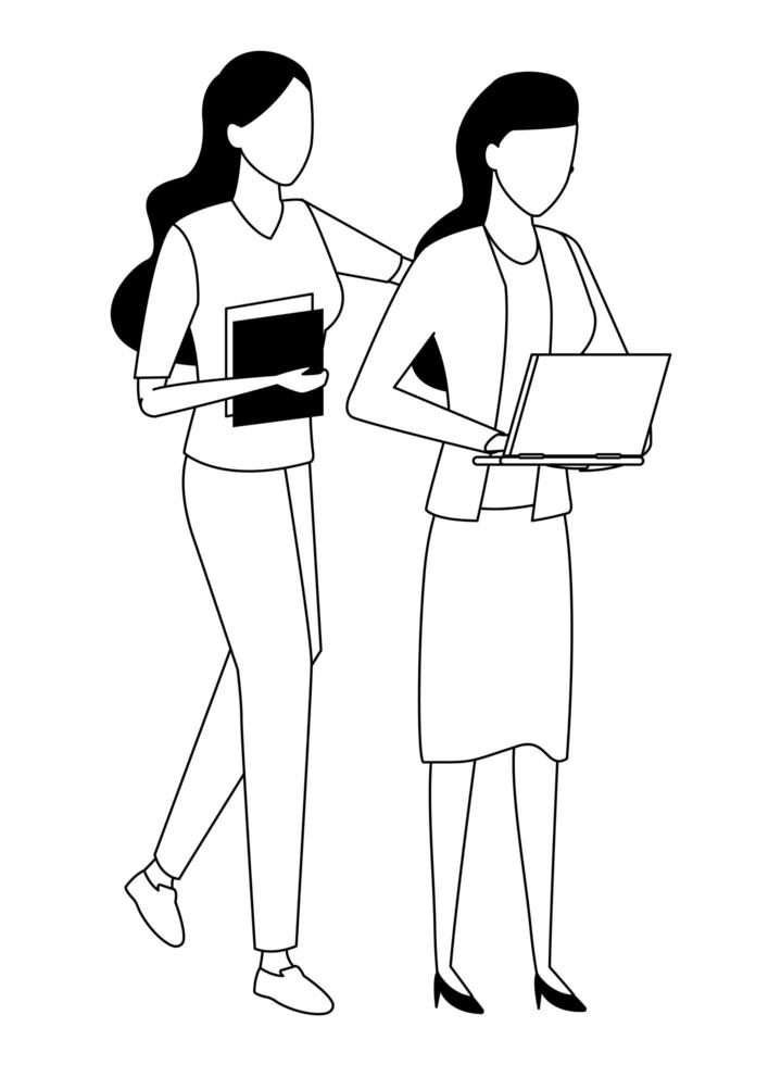 Business partners with documents in black and white vector