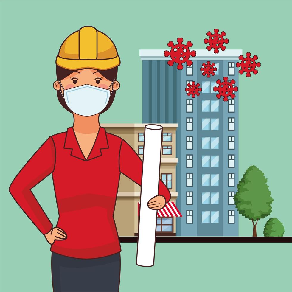 female architect using face mask vector